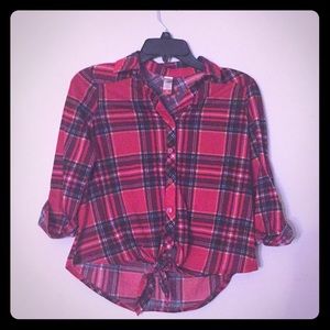 Red Plaid , Bottom Tie Shirt